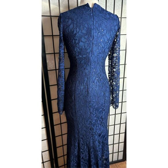 LA Merchandises Navy Sequin Deep V-neck Formal Dress - Picture 7 of 8